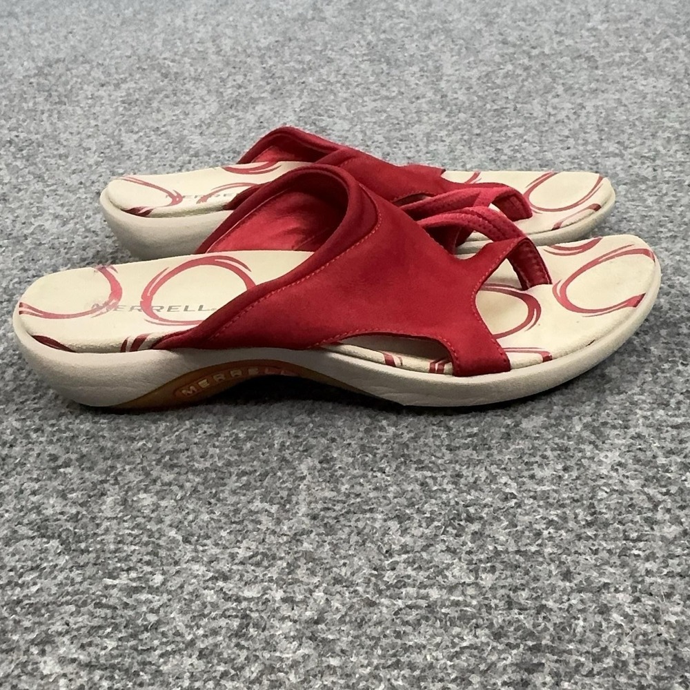 Merrell Thong Sandals Shoes Womens Size 8 Red Suede Wedge Slip On Comfort